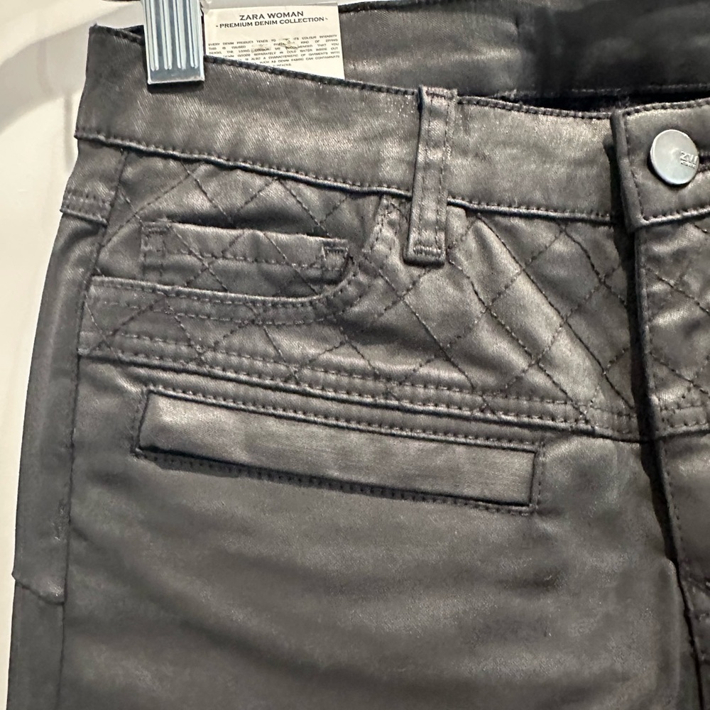 NWT Zara Black Skinny Biker Pants Quilted Coated Slim Fit Whimsigoth Women’s 4 - Picture 8 of 13